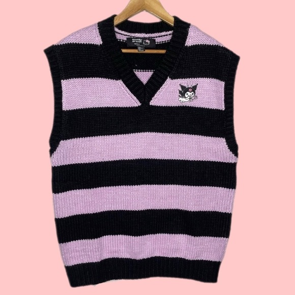 Kuromi Pink and Black Striped Women's Sweater - Picture 1 of 7